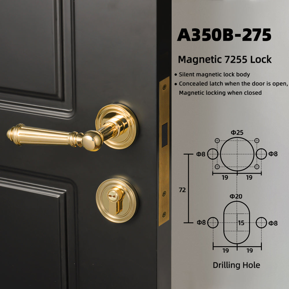 DOOROOM Brass Furniture Door Lock Bright Silver French Retro Bright Gold Door Handle Lock Set Furniture Hardware Accessories