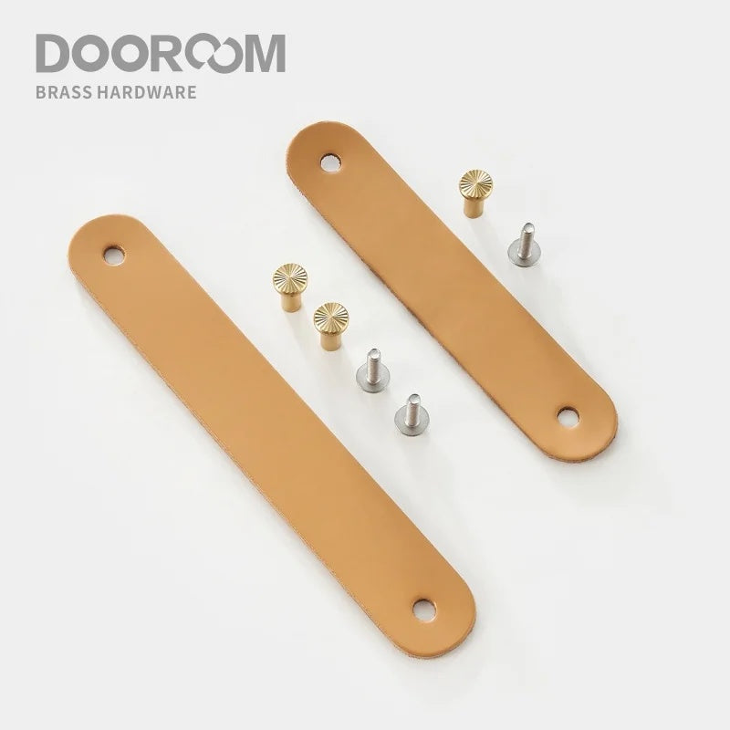 Dooroom Brass Furniture Handles Red Cow Leather Nordic