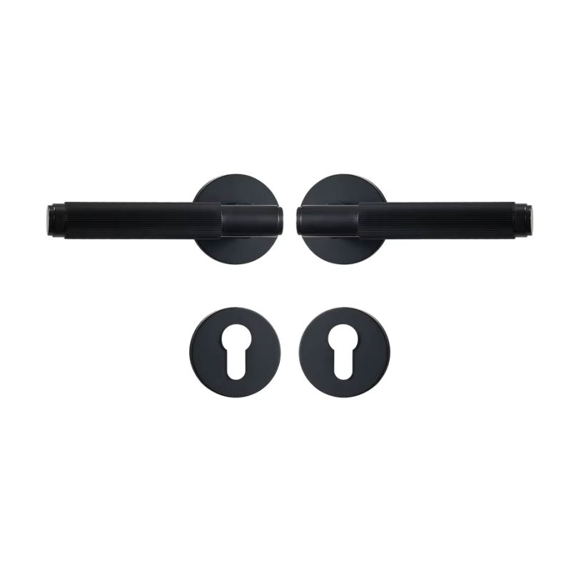 Dooroom Brass Mute Door Lock Set Modern Stripe Black Interior Bedroom Bathroom Wood Lever Dummy Handle