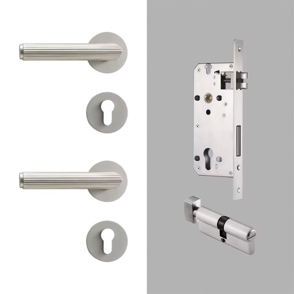 Dooroom Brass Door Lock Set Modern Stripe Matt Silver Interior Bedroom Bathroom Double Wood Door Lever Dummy Privacy Passage