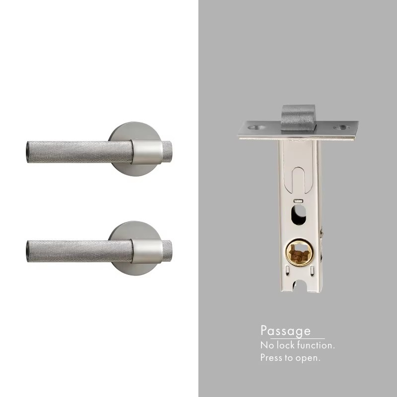 Dooroom Brass Knurled Door Lock Set Silver Matt Brushed Nickel Interior Bedroom Bathroom Double Wood Door Lever Set Dummy Handle