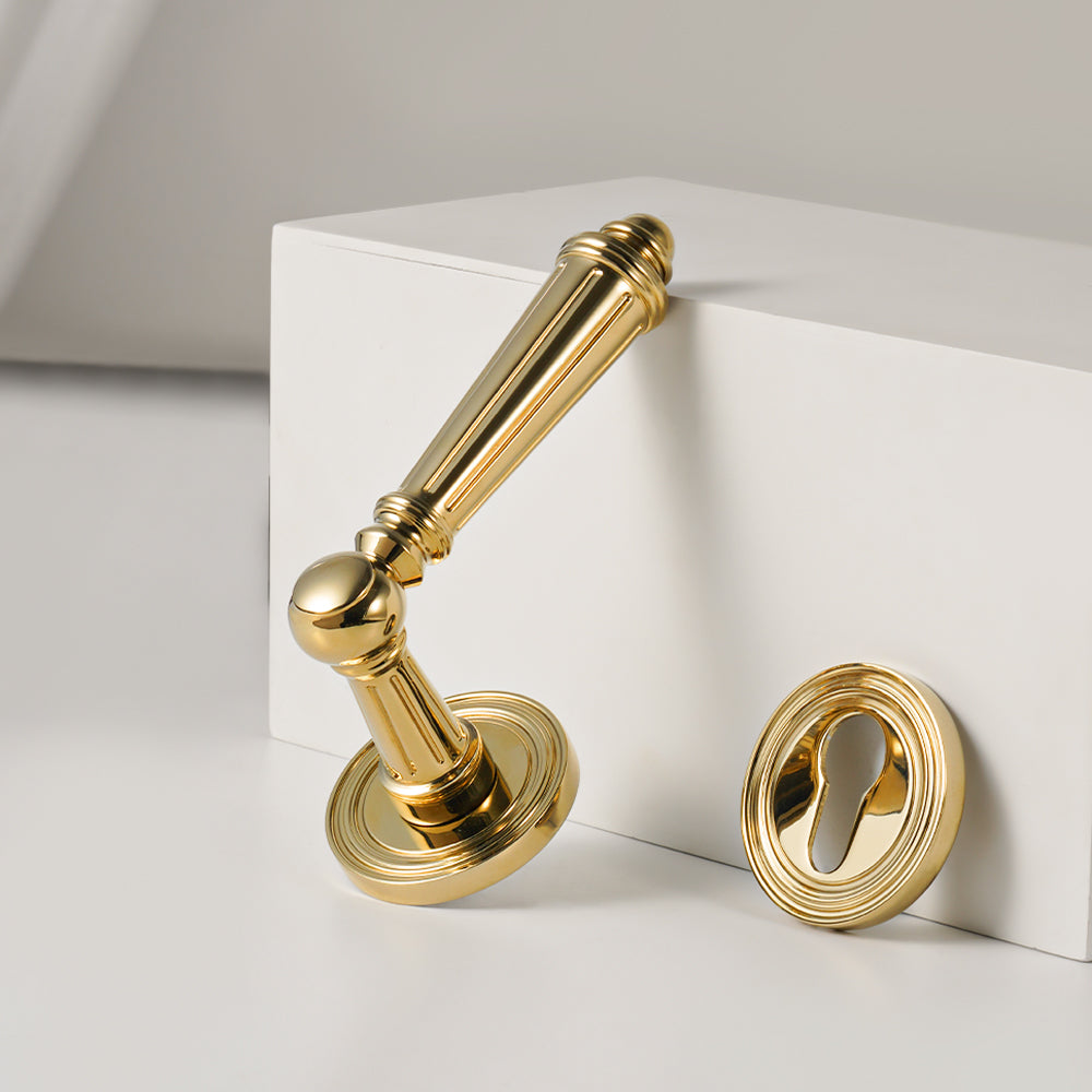 DOOROOM Brass Furniture Door Lock Bright Silver French Retro Bright Gold Door Handle Lock Set Furniture Hardware Accessories