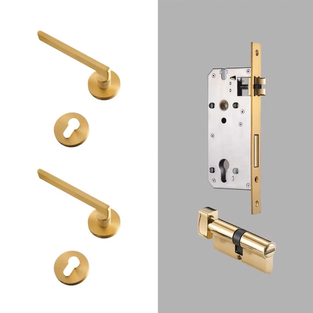 Dooroom Brass Door Lever Mute Black Gold Interior Bedroom Bathroom Wood Door Lock Set Dummy Handle Knob