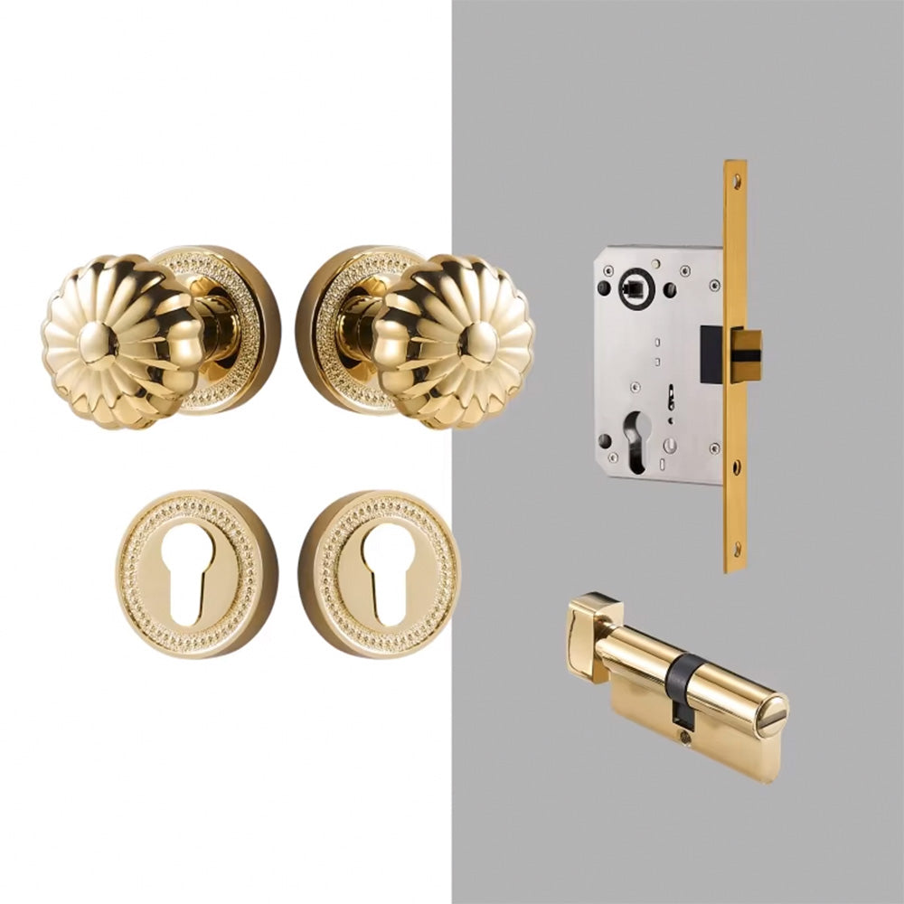 Dooroom Brass Door Lock Set  Magnetic Optional PVD Shiny Gold Interior Bedroom Bathroom Double Wood Door Lever Dummy