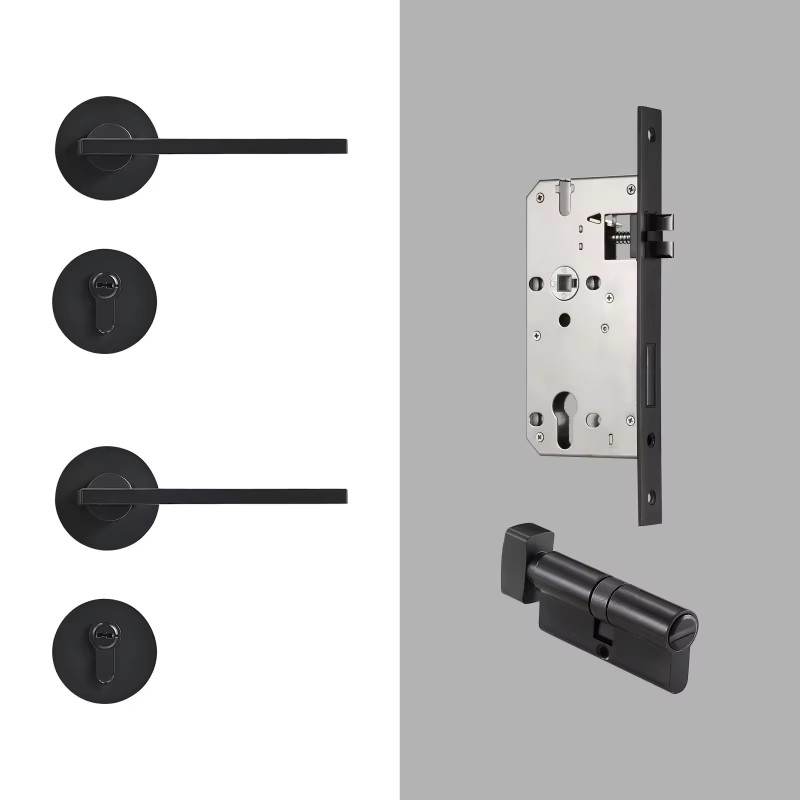 Dooroom Brass Door Lock Set Modern Simple European Interior Bedroom Bathroom Double Wood Door Lever Set Dummy Handle Knob