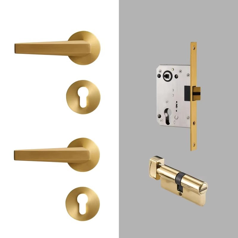 Dooroom Brass Door Lock Set Modern Brass Interiror Bedroom Bathroom Double Wood Door Lever Set Dummy Privacy Passage Magnetic