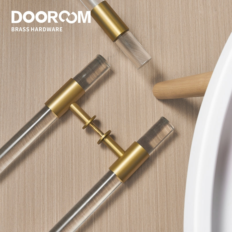Dooroom Brass Acrylic Door Handles Double Door Wood Door Shower Room Single Side Double Side Matt Gold Pulls