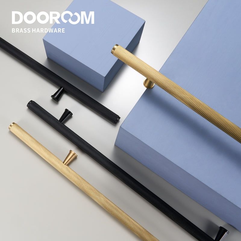 Dooroom Brass Long Furniture Handles Knurled Wardrobe Dresser Cupboard Cabinet Drawer Refrigerator Door Pulls Knobs