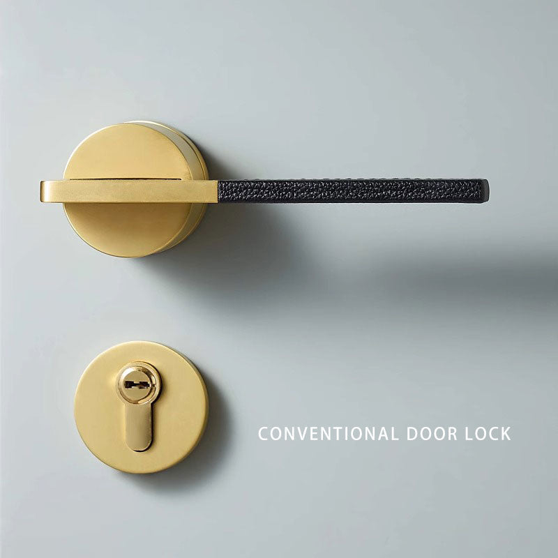 Dooroom Brass Leather Door Lock Set Black Brushed Nickel Bedroom Bathroom Double Wood Door Lever Set Dummy Privacy Passage