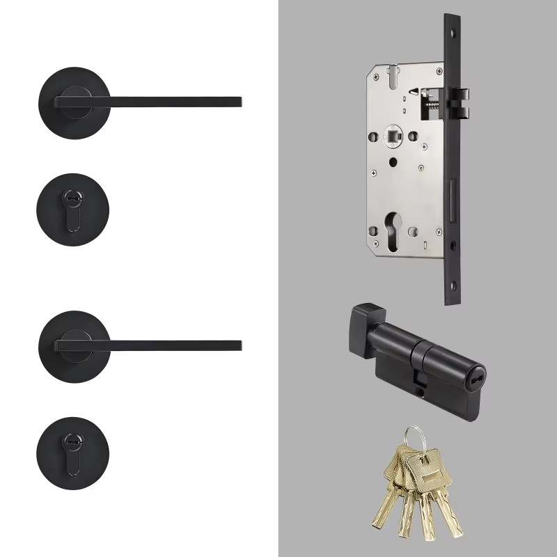 Dooroom Brass Door Lock Set Modern Simple European Interior Bedroom Bathroom Double Wood Door Lever Set Dummy Handle Knob