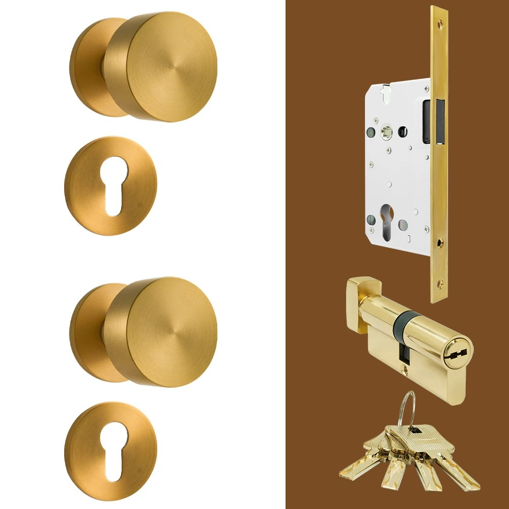 Dooroom Brass Door Lock Set Modern Brass Black Nickel Interior Bedroom Bathroom Double Wood Door Lever Set Dummy Handle Passage