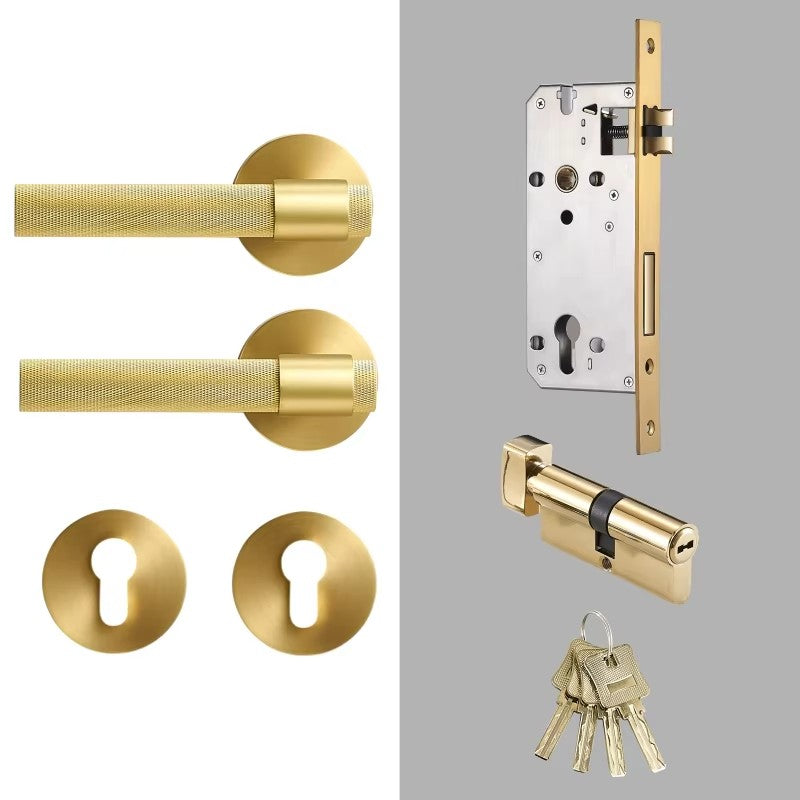 Dooroom Brass Knurled Door Lock Set Black Gold Interior Bedroom Bathroom Double Wood Door Lever Set Dummy Privacy