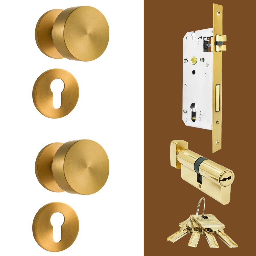 Dooroom Brass Door Lock Set Modern Brass Black Nickel Interior Bedroom Bathroom Double Wood Door Lever Set Dummy Handle Passage