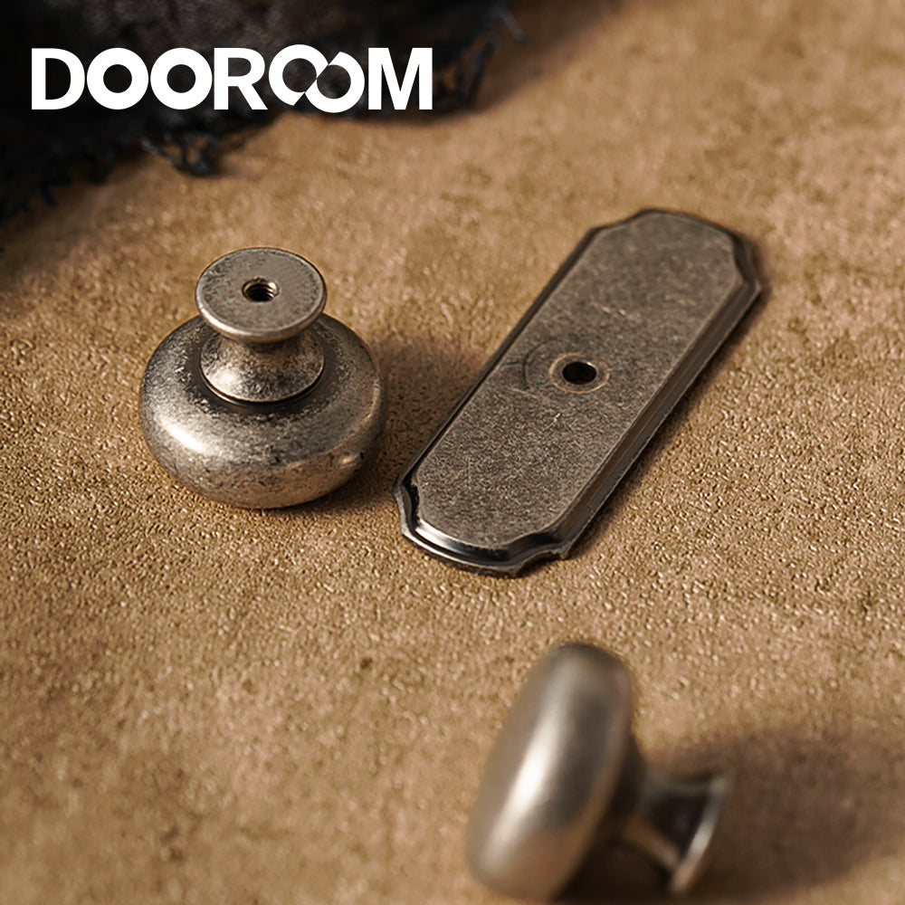 DOOROOM Ancient Silver Retro Brass Handles Pulls With Base Home Cupboard Wardrobe Dresser Shoe Box Drawer Cabinet Knob Storage