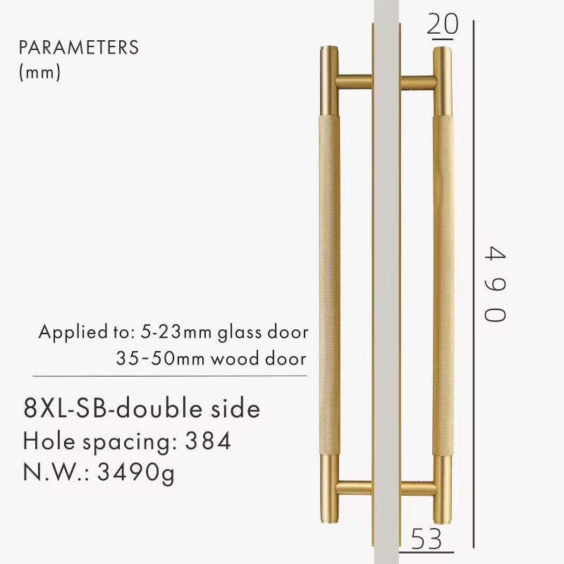 Dooroom Brass Knurled Door Handles Double Door Wood Door Shower Room Single Side Double Side Matt Gold Black Antique Brass Pulls