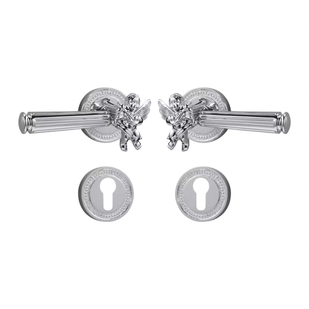 Dooroom Brass Door Lever Set Shiny Gold Bright Chrome Angel Interior Bedroom Bathroom Double Wood Door Lever Dummy Passage