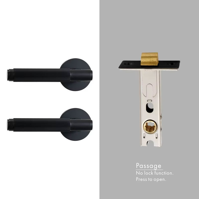 Dooroom Brass Mute Door Lock Set Modern Stripe Black Interior Bedroom Bathroom Wood Lever Dummy Handle