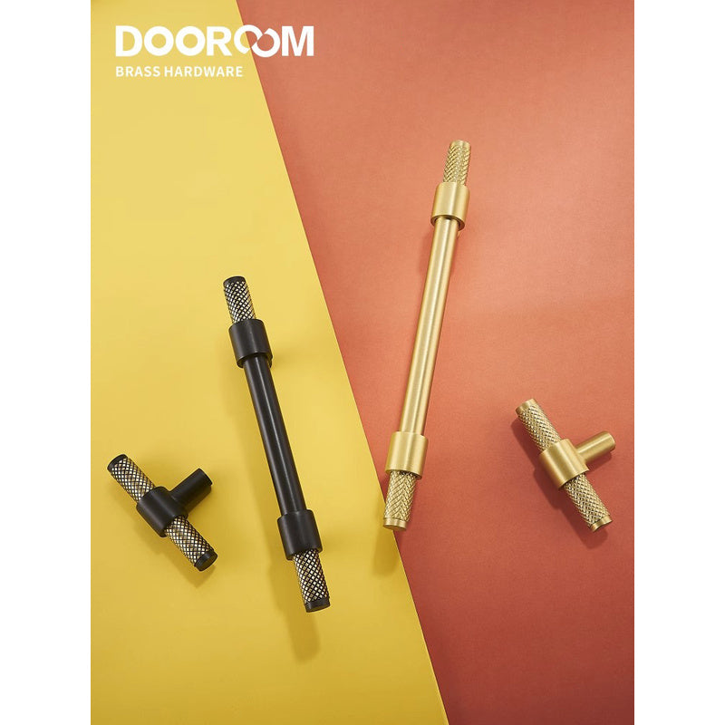 Dooroom Brass Furniture Handles T-bar Black Gold Knurled Textured Modern Italy Wardrobe Dresser Cupboard Cabinet Drawer Pulls