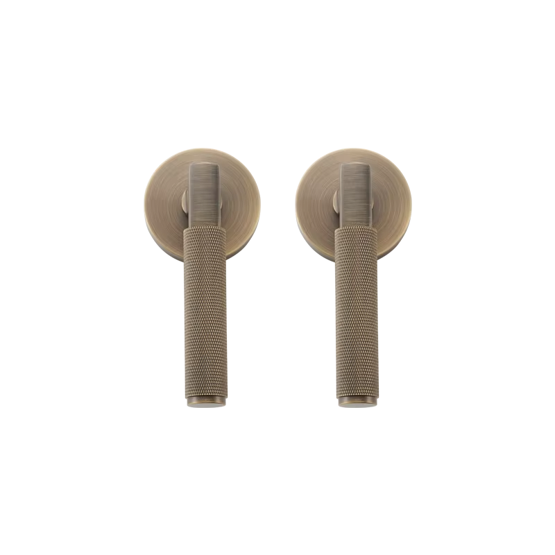 DOOROOM US Standard For 2-1/8" Hole Brass Knurled Lever Privacy Door Lock Passage Set  Round Rose 65mm Dummy Closet Handle