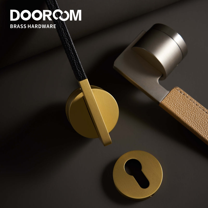 Dooroom Brass Leather Door Lock Set Black Brushed Nickel Bedroom Bathroom Double Wood Door Lever Set Dummy Privacy Passage
