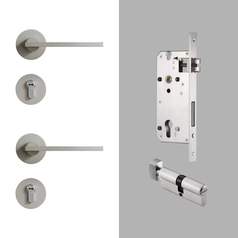 Dooroom Brass Door Lock Set Modern Simple European Interior Bedroom Bathroom Double Wood Door Lever Set Dummy Handle Knob