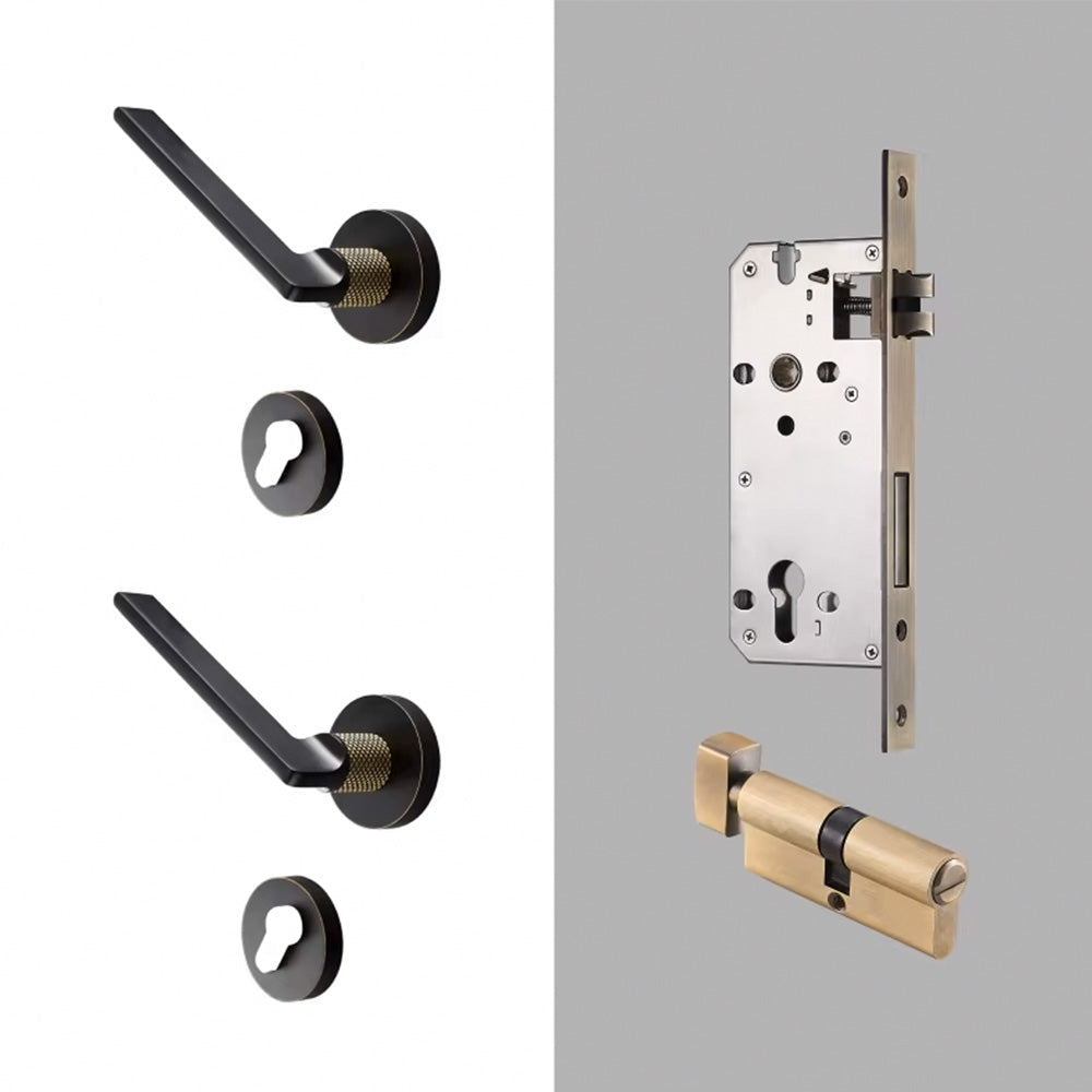 Dooroom Brass Door Lever Mute Black Gold Interior Bedroom Bathroom Wood Door Lock Set Dummy Handle Knob