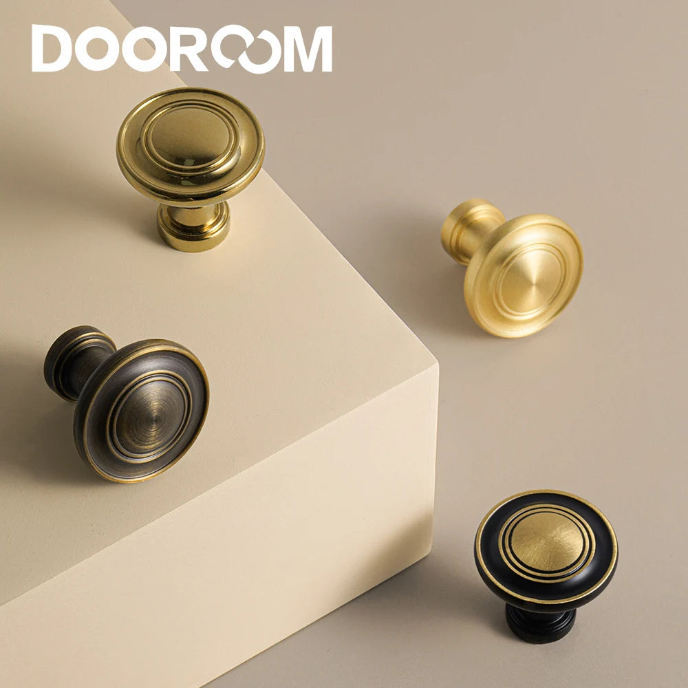 DOOROOM Solid Brass Handle Superior Quality Wardrobe Cabinet Round Drawer Knob Mushroom Type Porcelain Bling Single Hole Handle