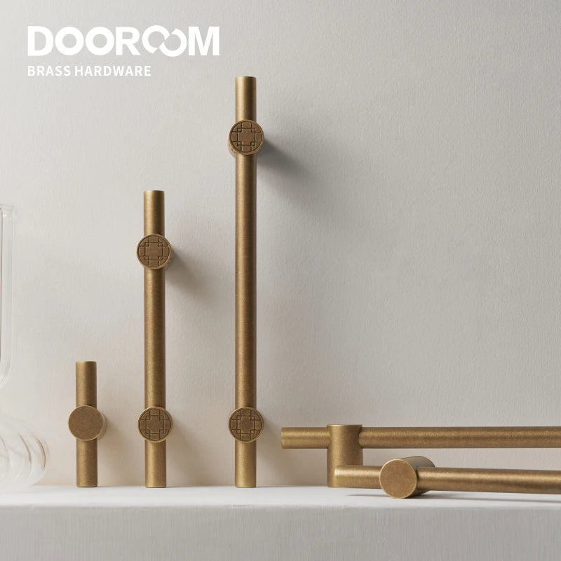 Dooroom Brass Furniture Handles Modern Yellow Bronze Cupboard Wardrobe Dresser Shoe Box Drawer Cabinet Knobs T-Bar