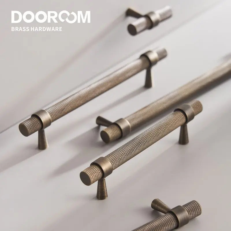 Dooroom Brass Knurled Furniture Handles Antique Brass Cupboard Wardrobe Dresser Shoe Box Drawer Cabinet T-bar Pulls