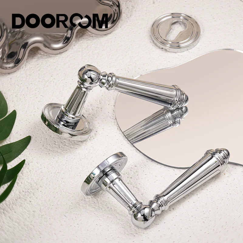 Dooroom Brass Door Lever Set Bright Silver French Retro Bedroom Gold Chrome New Classic Solid Wood Interior Lock Set Dummy Lock