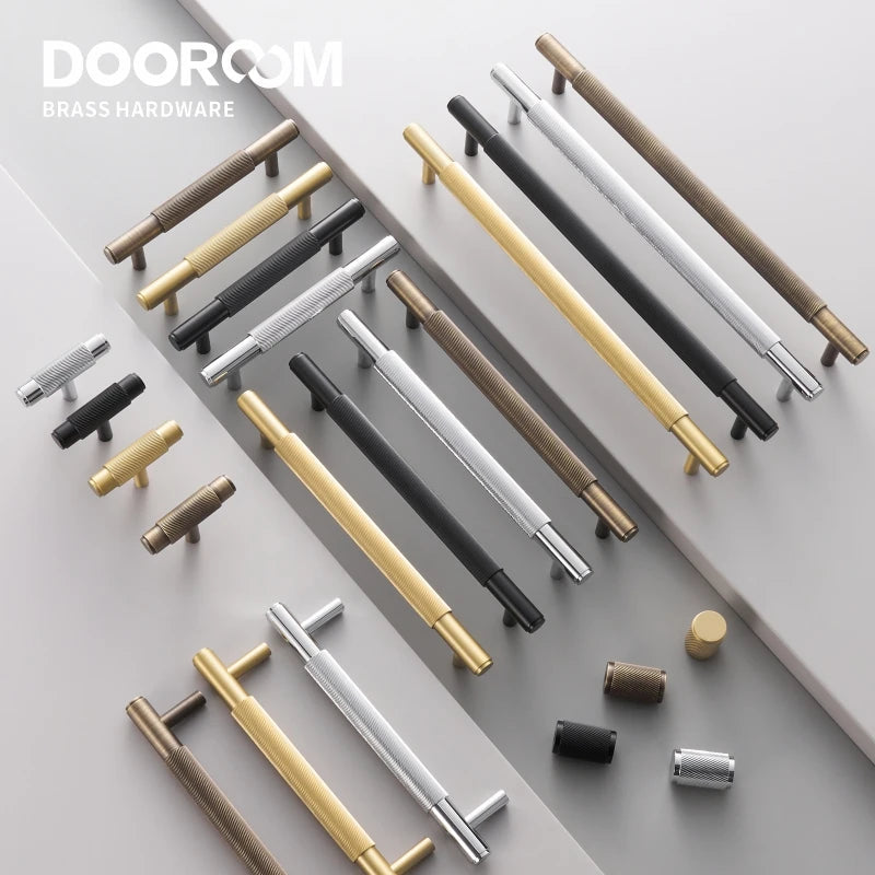 Dooroom Brass Swirl Stripe Furniture Handles T bar Long Pulls Cupboard Wardrobe Dresser Shoe Box Drawer Wine Bar Cabinet Knobs