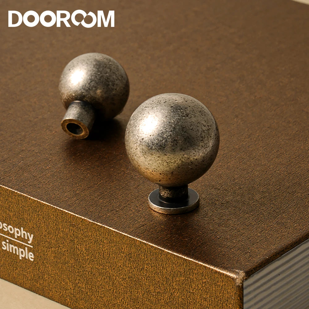 Dooroom Ancient Silver Vintage Style Round Brass Handle Wardrobe Dresser Cupboard Cabinet Door Drawer Shoe Box Handle