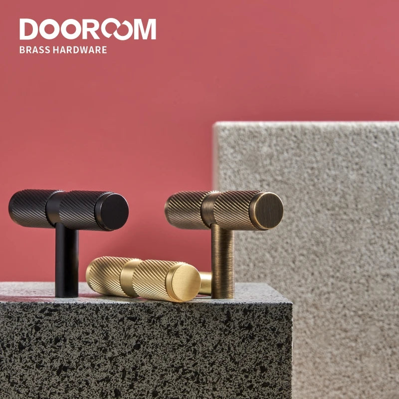 Dooroom Brass Swirl Stripe Furniture Handles T bar Long Pulls Cupboard Wardrobe Dresser Shoe Box Drawer Wine Bar Cabinet Knobs