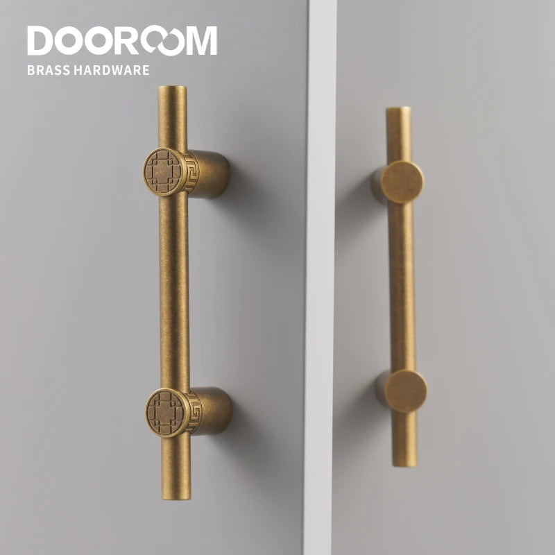 Dooroom Brass Furniture Handles Modern Yellow Bronze Cupboard Wardrobe Dresser Shoe Box Drawer Cabinet Knobs T-Bar