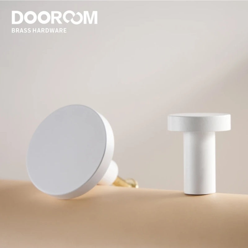 Dooroom Brass Matt White Round Cabinet Handles Wardrobe Drawer Knobs Kids' Room Indoor Kitchen Hallway Wall Clothes Hook