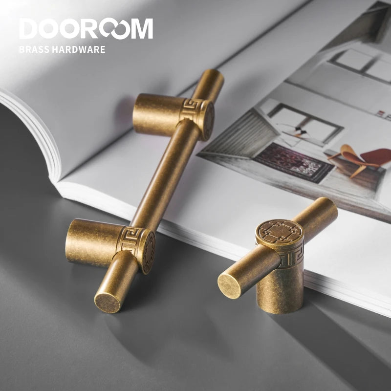 Dooroom Brass Furniture Handles Modern Yellow Bronze Cupboard Wardrobe Dresser Shoe Box Drawer Cabinet Knobs T-Bar