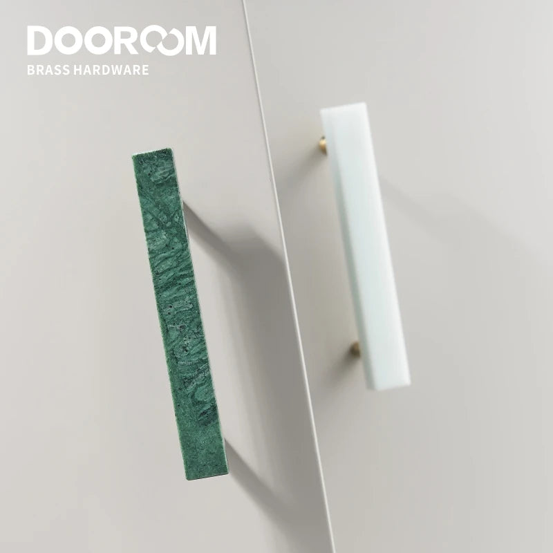 Dooroom Brass Marble Crystal Stone Furniture Handles White Green Long Round Pulls Cupboard Wardrobe Dresser Drawer Cabinet Knobs