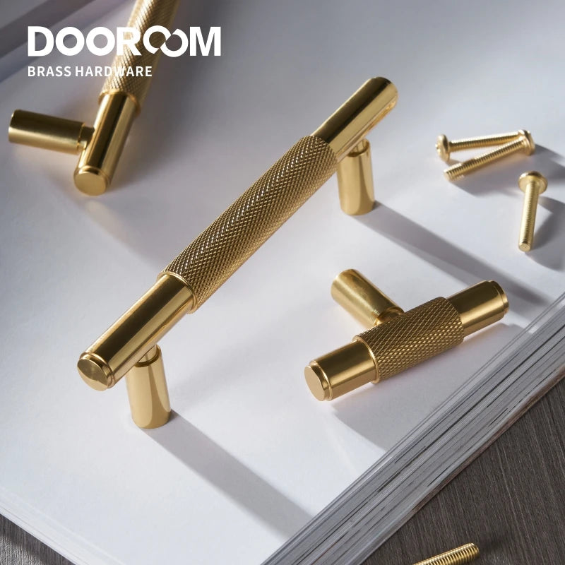 Dooroom 黄铜家具把手现代滚花闪亮金色橱柜衣柜梳妆台鞋盒抽屉柜把手 T 型把手