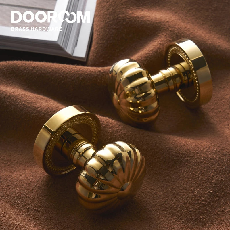 Dooroom Brass Door Lock Set  Magnetic Optional PVD Shiny Gold Interior Bedroom Bathroom Double Wood Door Lever Dummy