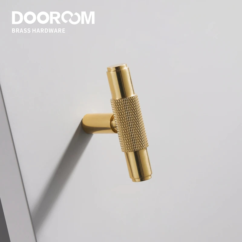 Dooroom 黄铜家具把手现代滚花闪亮金色橱柜衣柜梳妆台鞋盒抽屉柜把手 T 型把手