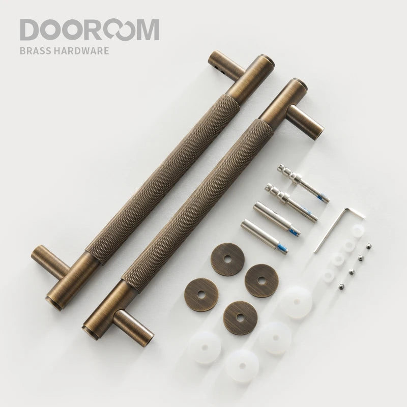 Dooroom 仿古铜门双单面滚花拉杆木门玻璃门淋浴房把手黄铜