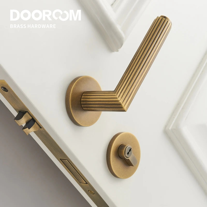 Dooroom Brass Door Lock Set Modern Stripe Matt Silver Interior Bedroom Bathroom Double Wood Door Lever Dummy Privacy Passage