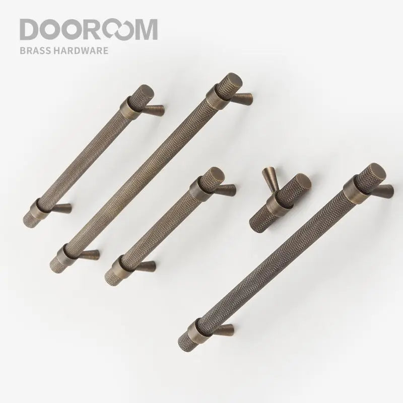 Dooroom Brass Knurled Furniture Handles Antique Brass Cupboard Wardrobe Dresser Shoe Box Drawer Cabinet T-bar Pulls