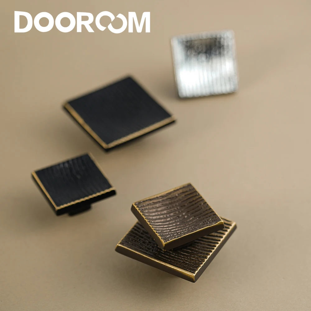Dooroom New Simplicity Brass Furniture Handles Modern Square Cupboard Drawer Wardrobe Dresser Cabinet Knobs Wood Grain Pulls