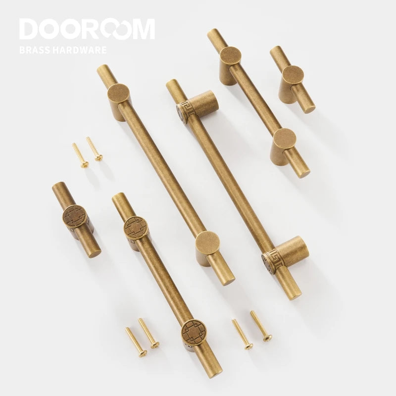 Dooroom Brass Furniture Handles Modern Yellow Bronze Cupboard Wardrobe Dresser Shoe Box Drawer Cabinet Knobs T-Bar