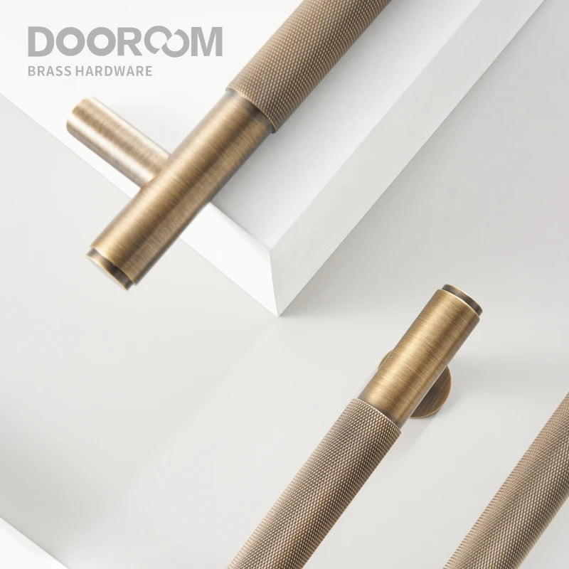 Dooroom 仿古铜门双单面滚花拉杆木门玻璃门淋浴房把手黄铜
