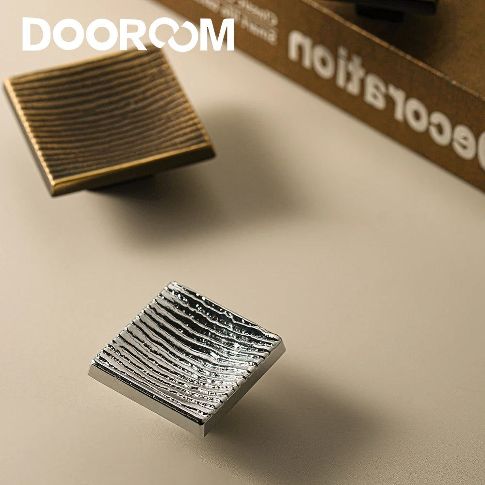 Dooroom New Simplicity Brass Furniture Handles Modern Square Cupboard Drawer Wardrobe Dresser Cabinet Knobs Wood Grain Pulls