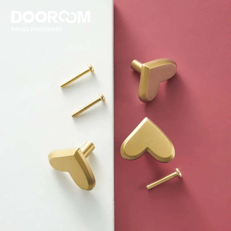 Dooroom Brass Heart Shaped Furniture Handles Wardrobe Dresser Cupboard Cabinet Drawer Shoe Box Knobs Clothes Hangers Wall Hooks
