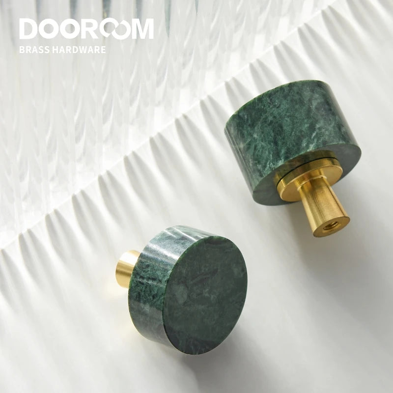 Dooroom Brass Marble Crystal Stone Furniture Handles White Green Long Round Pulls Cupboard Wardrobe Dresser Drawer Cabinet Knobs