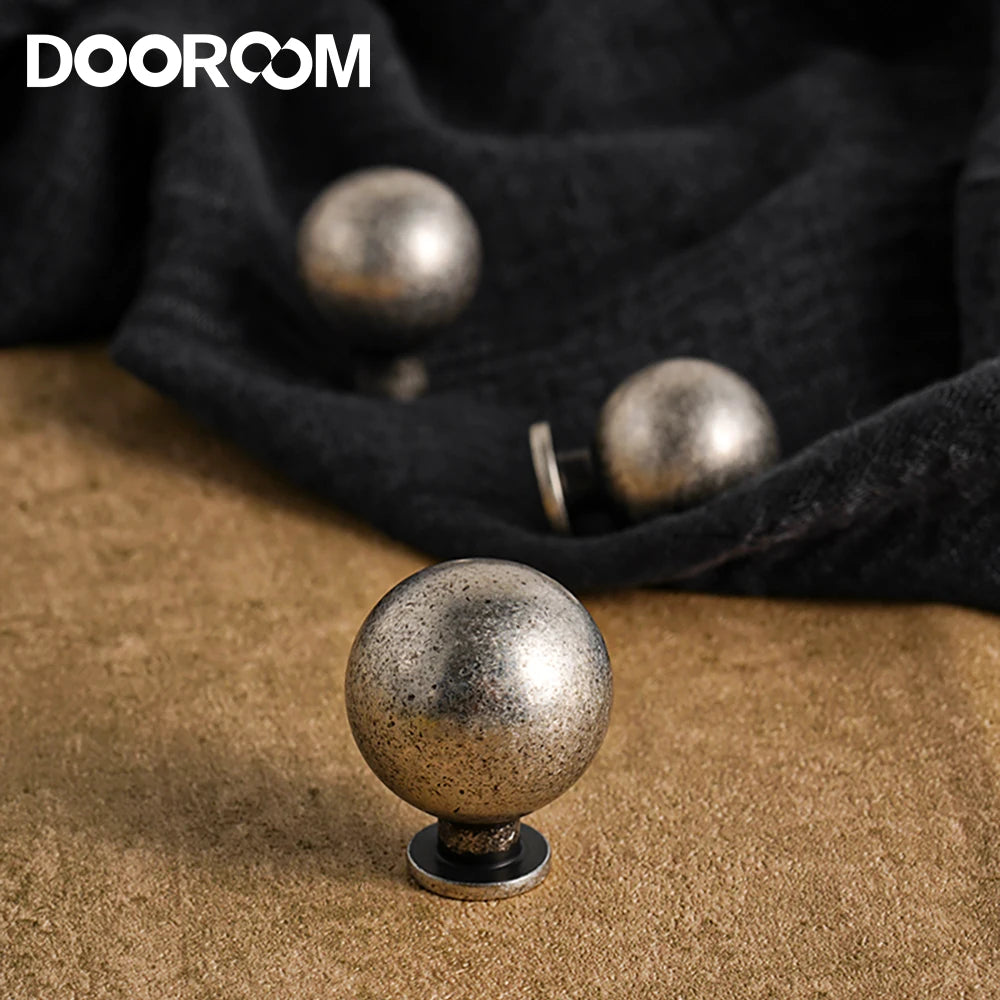 Dooroom Ancient Silver Vintage Style Round Brass Handle Wardrobe Dresser Cupboard Cabinet Door Drawer Shoe Box Handle